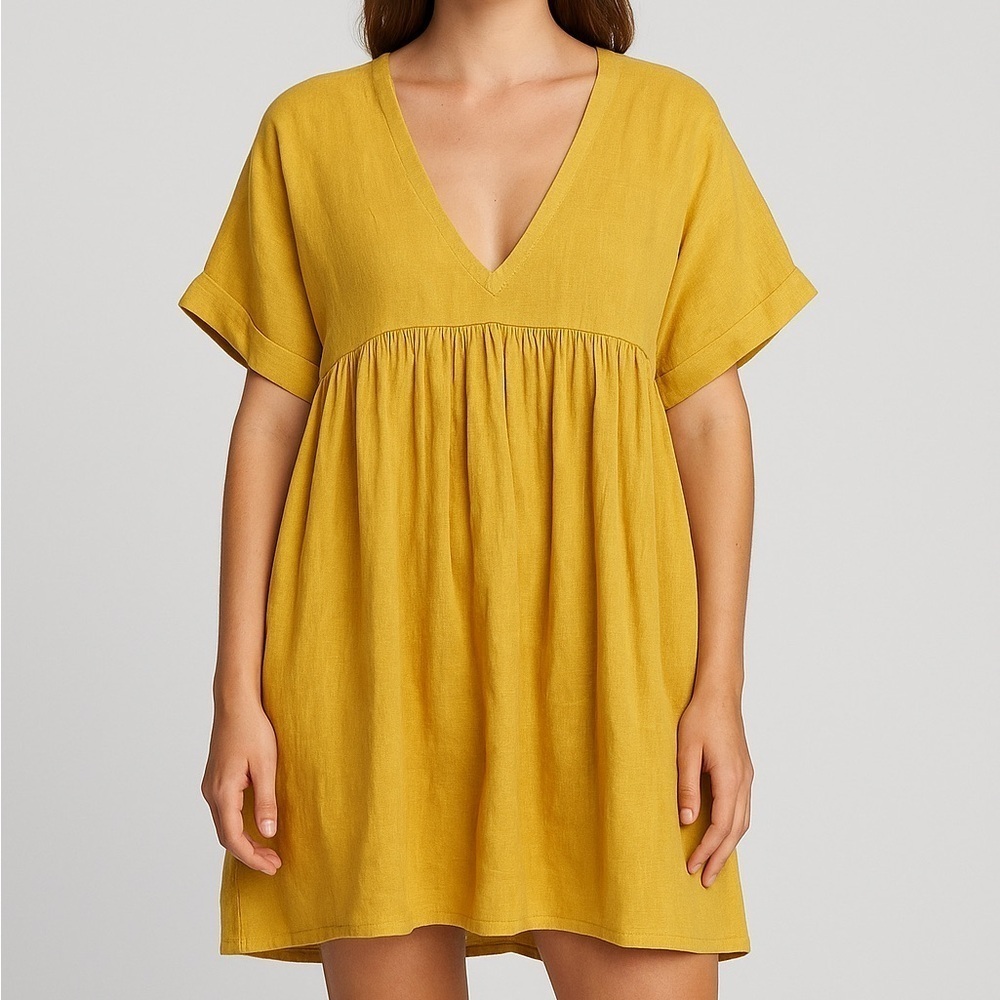 LISTICLE Babydoll V Neck Short Sleeve Shirt Dress